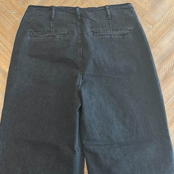 Addkaka Wide Leg High Rise Exposed Button Fly Wide Leg Culotte Stretch Jeans - Picture 6 of 9